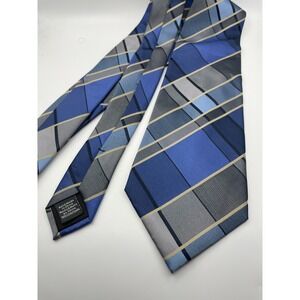 Crazy Horse Liz Claiborne Mens Silk Tie Blue Grey Plaid Hand Made Necktie